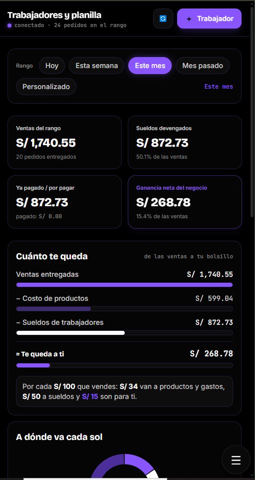 Panel de equipo: trabajadores y pagos en soles